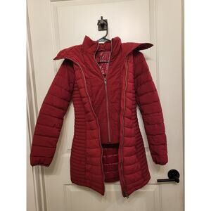 DKNY Women's Hooded Puffer Jacket Circa 1989 in Red XXS